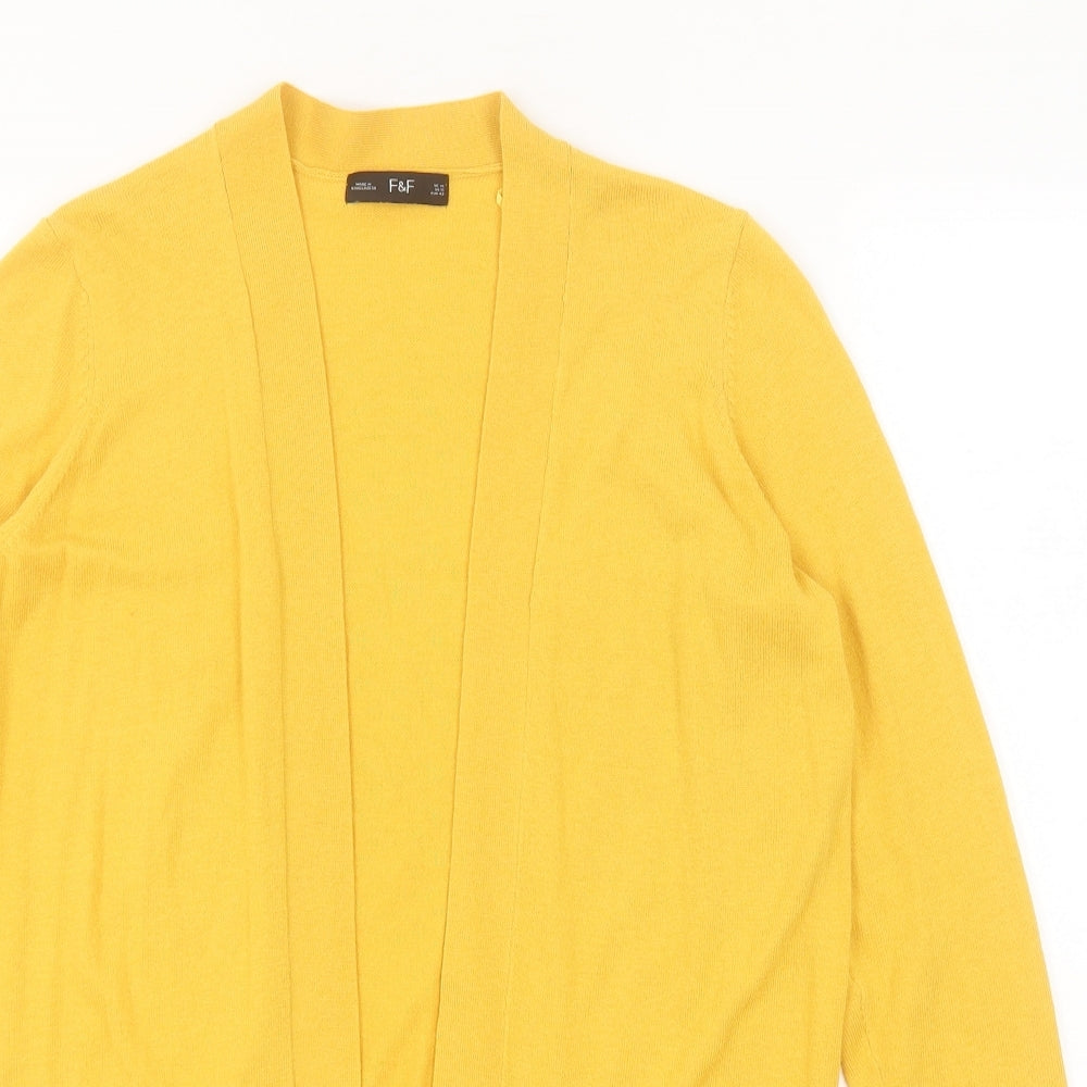 F&F Womens Yellow V-Neck Nylon Cardigan Jumper Size 14