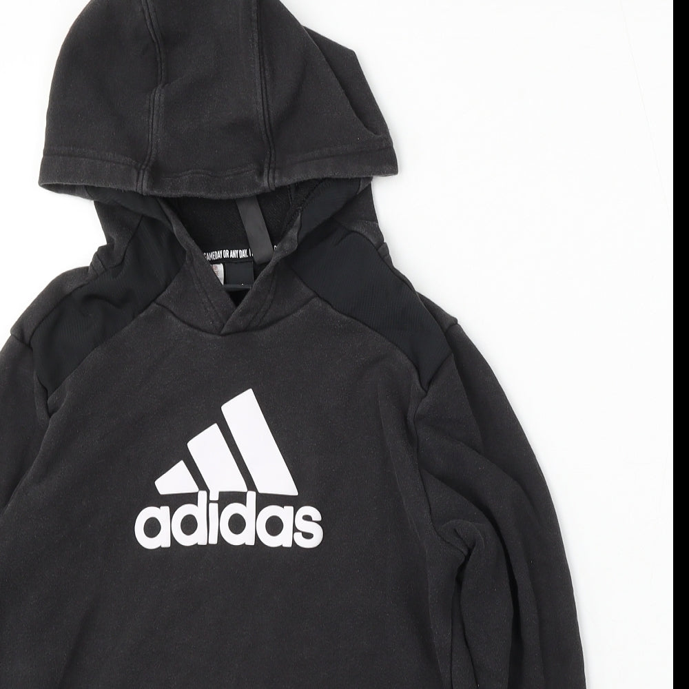 adidas Boys Black Cotton Pullover Hoodie Size 11-12 Years