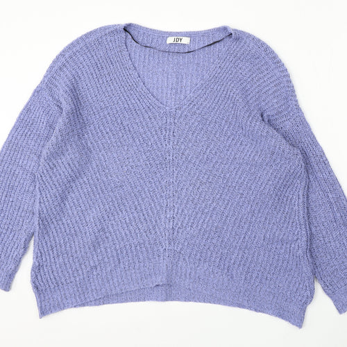 JDY Womens Purple V-Neck Acrylic Pullover Jumper Size L