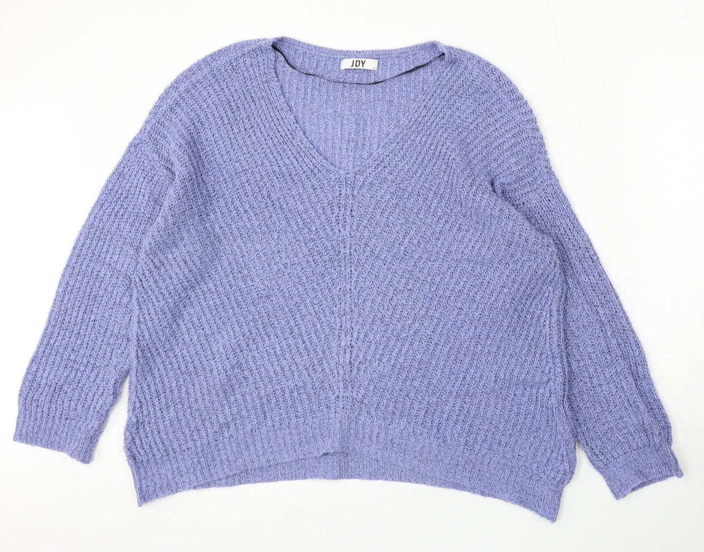JDY Womens Purple V-Neck Acrylic Pullover Jumper Size L