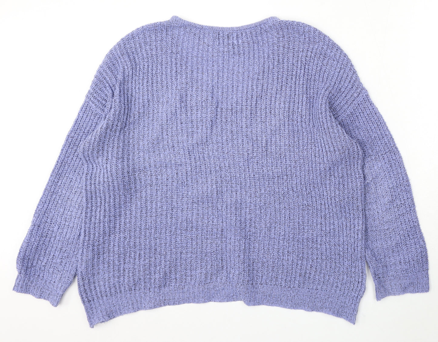 JDY Womens Purple V-Neck Acrylic Pullover Jumper Size L