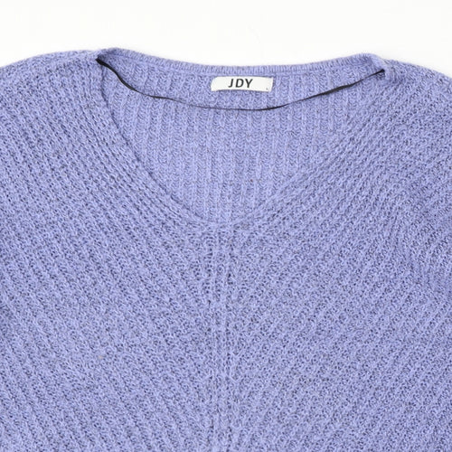 JDY Womens Purple V-Neck Acrylic Pullover Jumper Size L