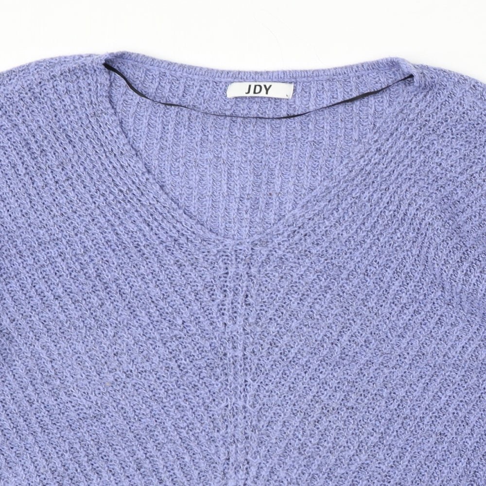 JDY Womens Purple V-Neck Acrylic Pullover Jumper Size L