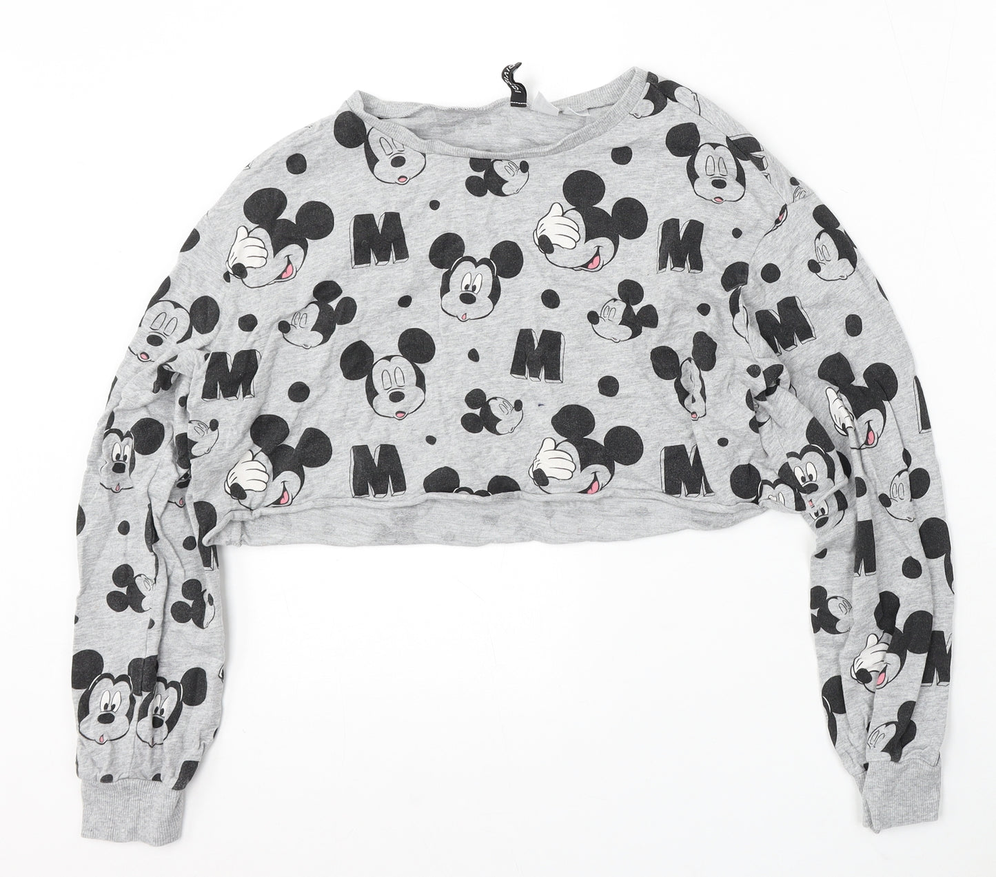 Divided by H&M Womens Grey Round Neck Geometric Cotton Pullover Jumper Size M - Disney, Mickey Mouse