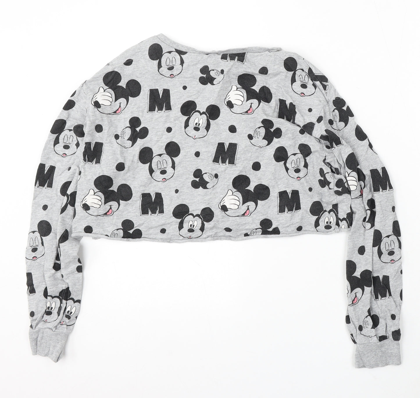 Divided by H&M Womens Grey Round Neck Geometric Cotton Pullover Jumper Size M - Disney, Mickey Mouse