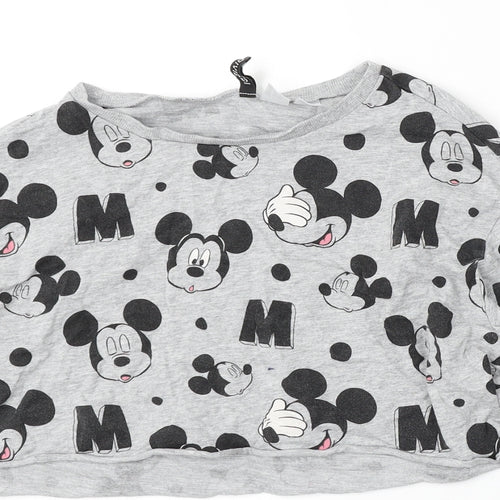 Divided by H&M Womens Grey Round Neck Geometric Cotton Pullover Jumper Size M - Disney, Mickey Mouse