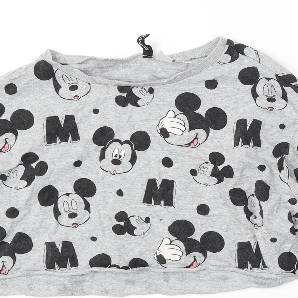 Divided by H&M Womens Grey Round Neck Geometric Cotton Pullover Jumper Size M - Disney, Mickey Mouse