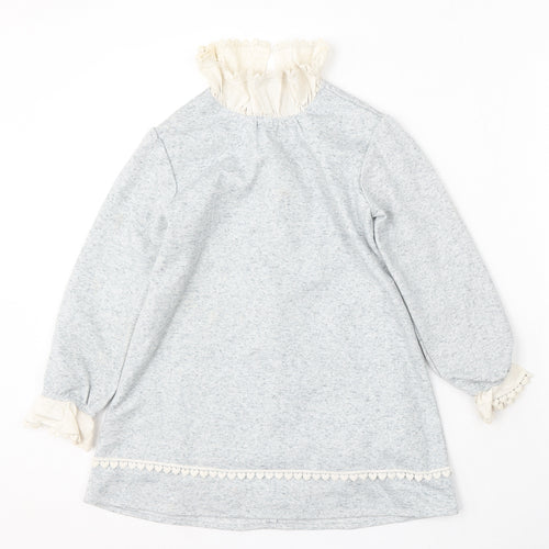 Dadati Girls Blue Cotton Skater Dress Size 8 Years Round Neck Zip