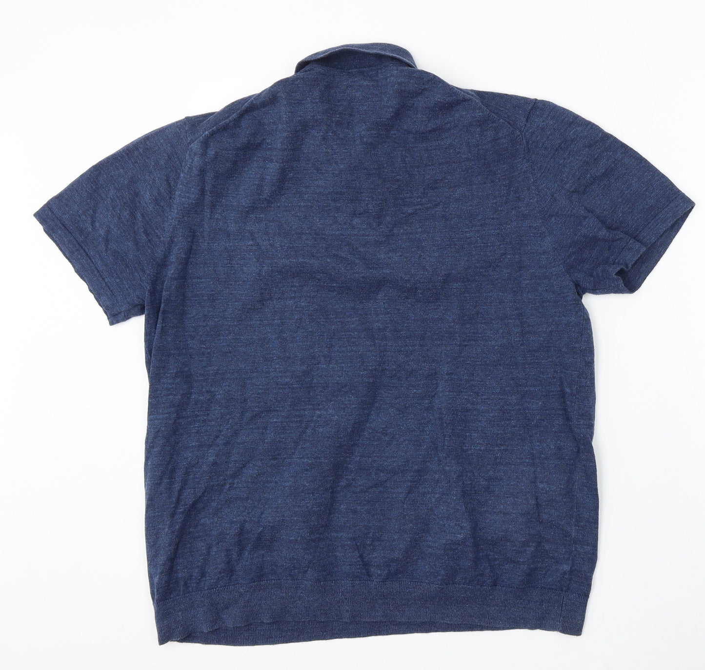 Marks and Spencer Mens Blue Cotton Polo Size XL Collared Button