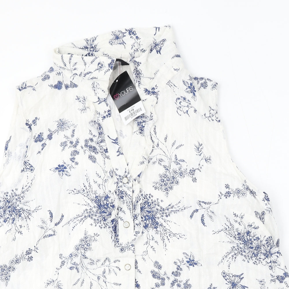 Yours Womens White Geometric Cotton Basic Blouse Size 26 Round Neck