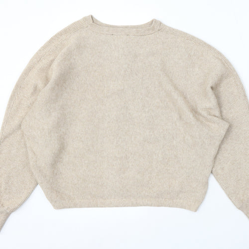 New Look Womens Beige Round Neck Viscose Pullover Jumper Size M