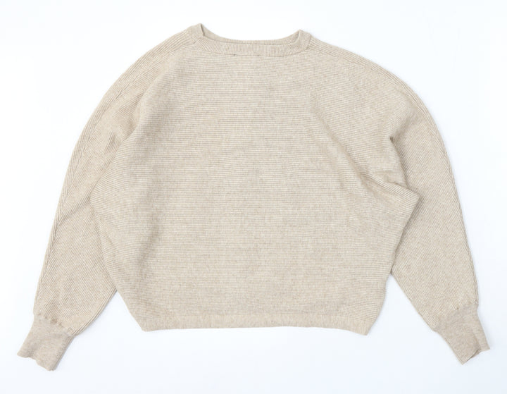 New Look Womens Beige Round Neck Viscose Pullover Jumper Size M