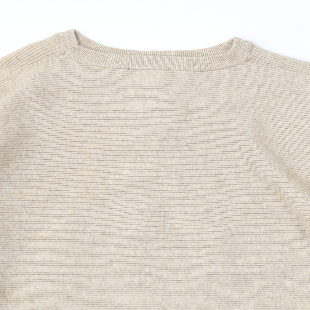 New Look Womens Beige Round Neck Viscose Pullover Jumper Size M