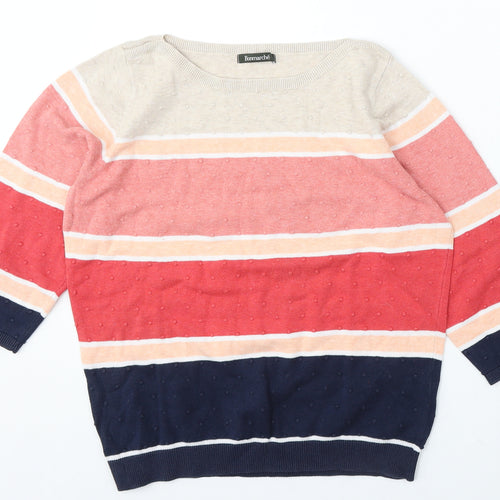 Bonmarché Womens Multicoloured Round Neck Striped Cotton Pullover Jumper Size M