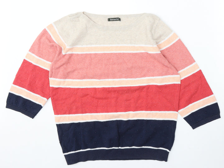 Bonmarché Womens Multicoloured Round Neck Striped Cotton Pullover Jumper Size M