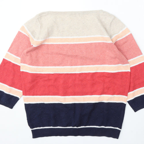 Bonmarché Womens Multicoloured Round Neck Striped Cotton Pullover Jumper Size M
