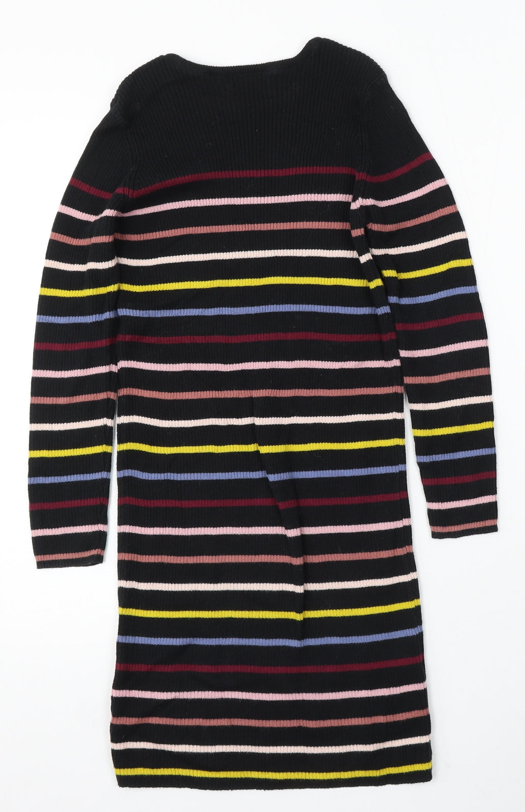 Marks and Spencer Girls Multicoloured Striped Cotton Jumper Dress Size 9-10 Years Round Neck
