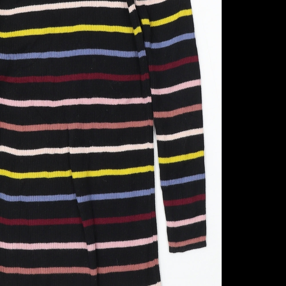 Marks and Spencer Girls Multicoloured Striped Cotton Jumper Dress Size 9-10 Years Round Neck