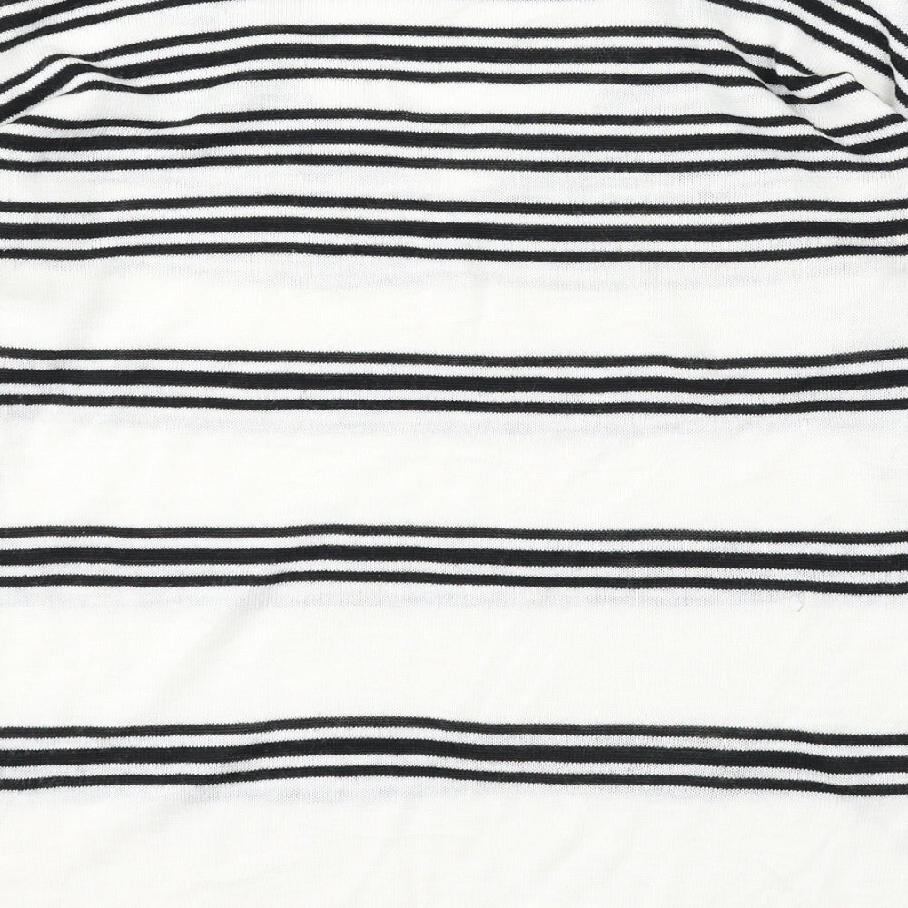 Marks and Spencer Womens White V-Neck Striped Acrylic Pullover Jumper Size 14