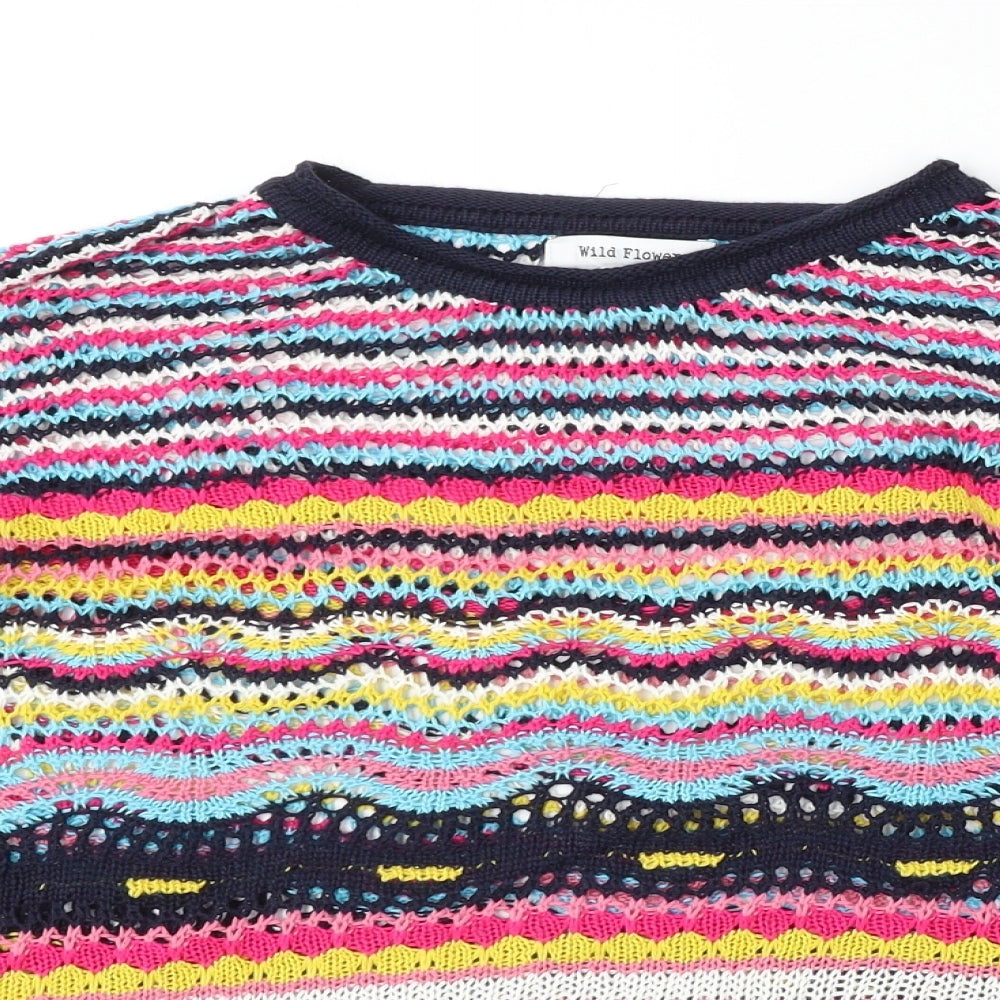 Wild Flower Womens Multicoloured Round Neck Geometric Acrylic Pullover Jumper Size M