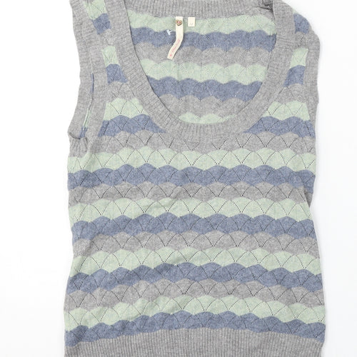 White Stuff Womens Multicoloured Round Neck Geometric Viscose Vest Jumper Size 12