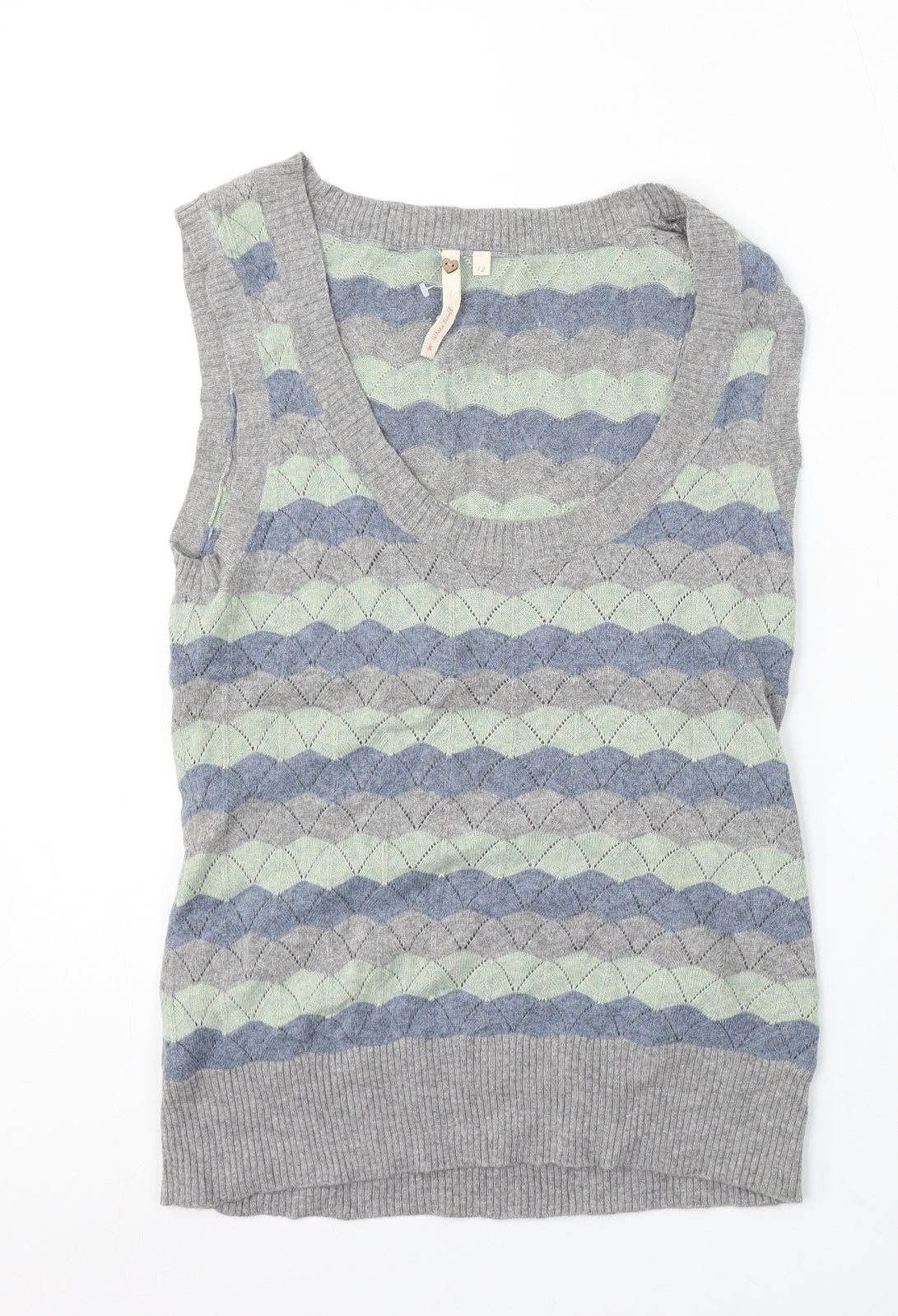 White Stuff Womens Multicoloured Round Neck Geometric Viscose Vest Jumper Size 12