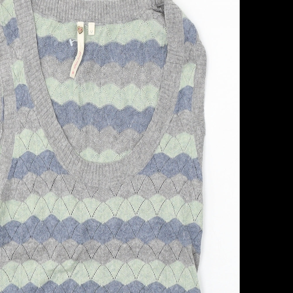 White Stuff Womens Multicoloured Round Neck Geometric Viscose Vest Jumper Size 12