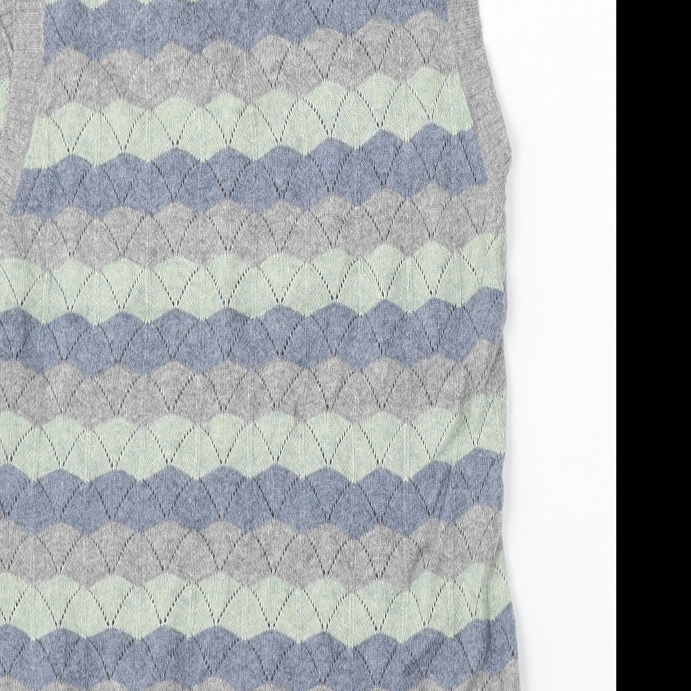 White Stuff Womens Multicoloured Round Neck Geometric Viscose Vest Jumper Size 12