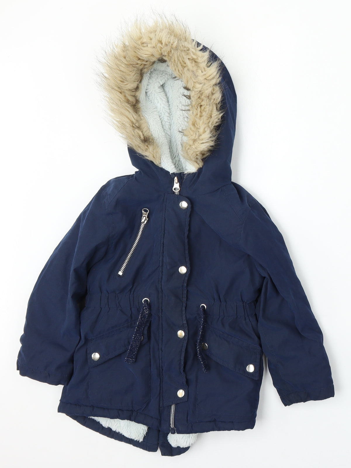Primark Girls Blue Parka Coat Size 3-4 Years Snap