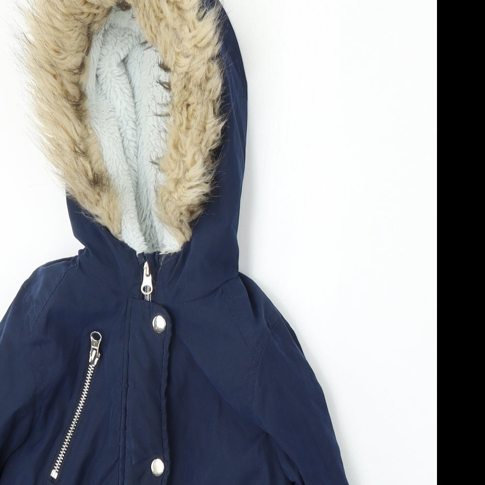 Primark Girls Blue Parka Coat Size 3-4 Years Snap