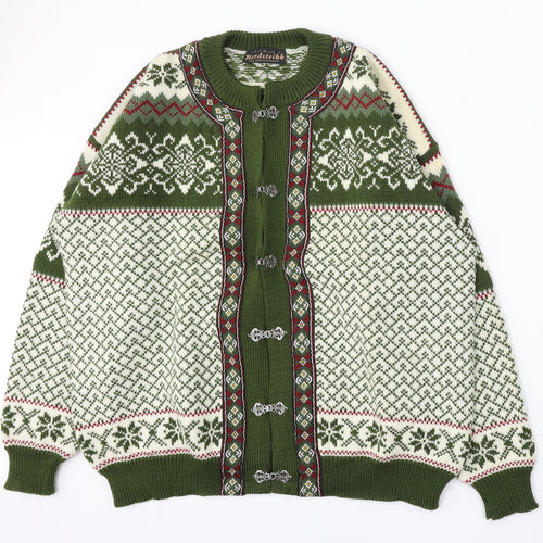 nordstrikk Mens Green Round Neck Fair Isle Wool Pullover Jumper Size L
