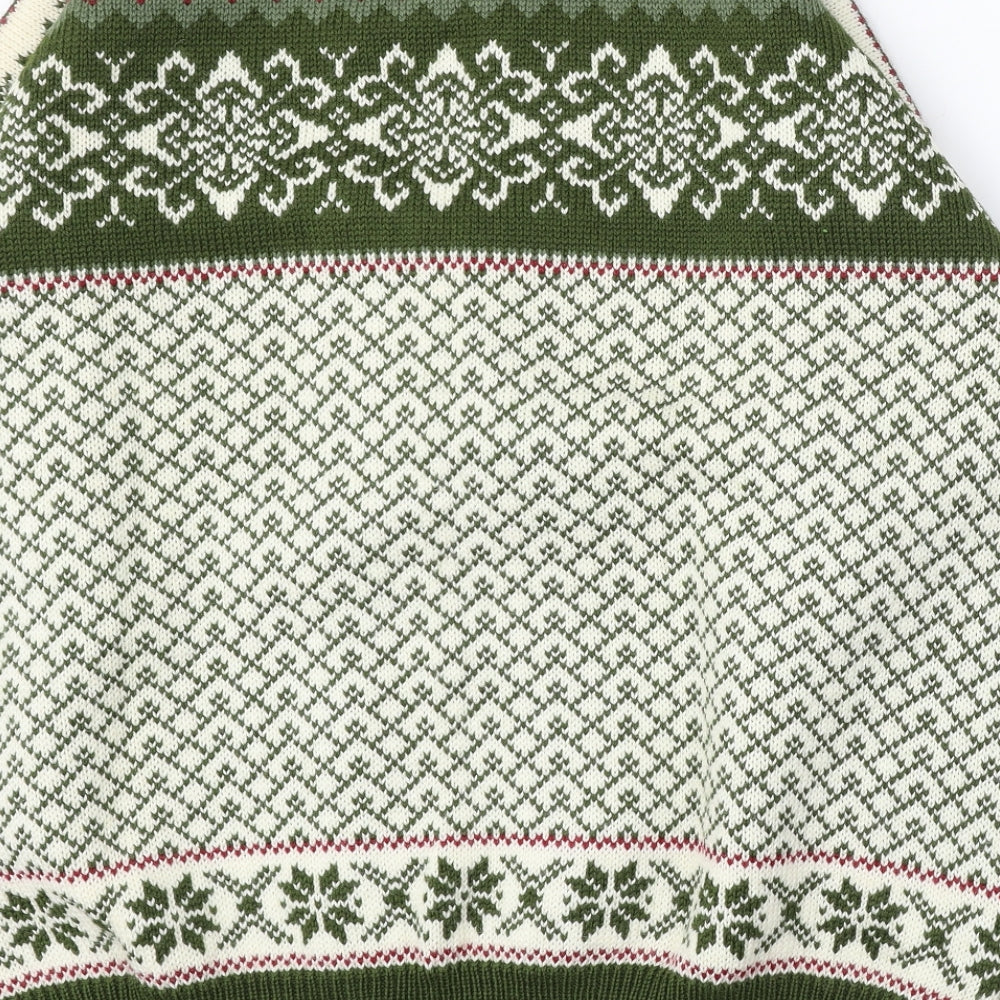 nordstrikk Mens Green Round Neck Fair Isle Wool Pullover Jumper Size L