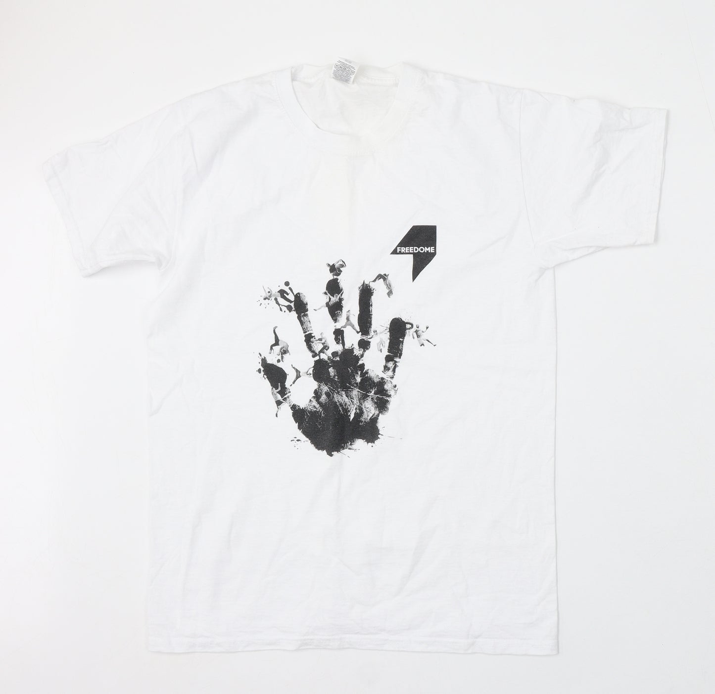 Freedome Mens White Cotton T-Shirt Size S Round Neck