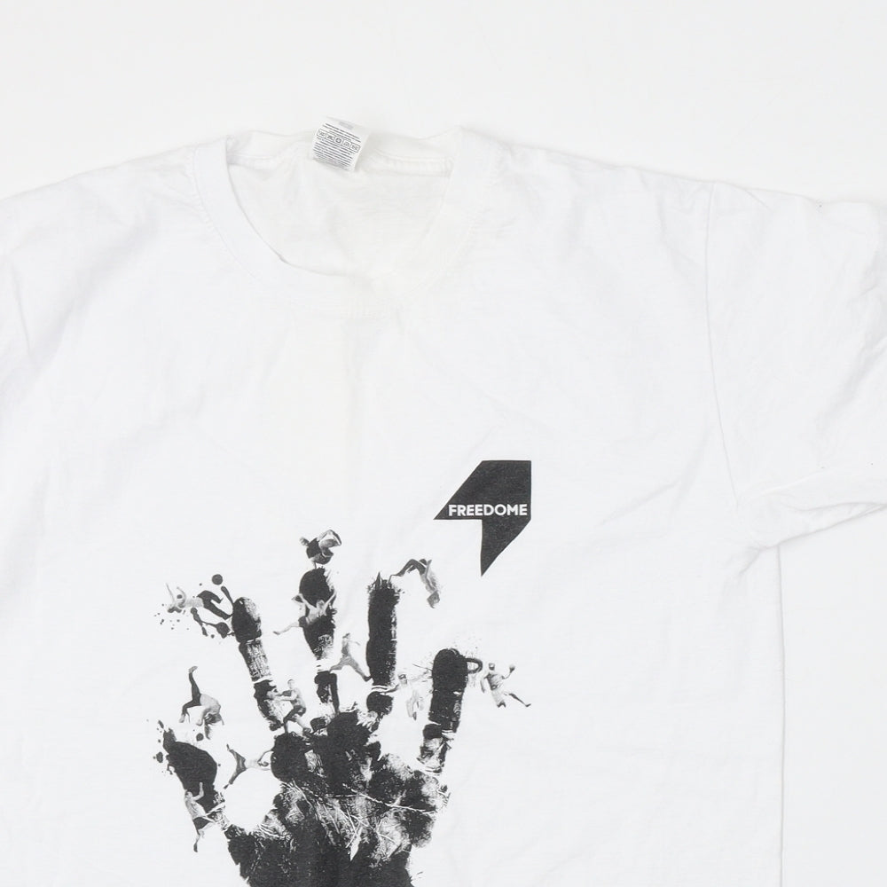 Freedome Mens White Cotton T-Shirt Size S Round Neck