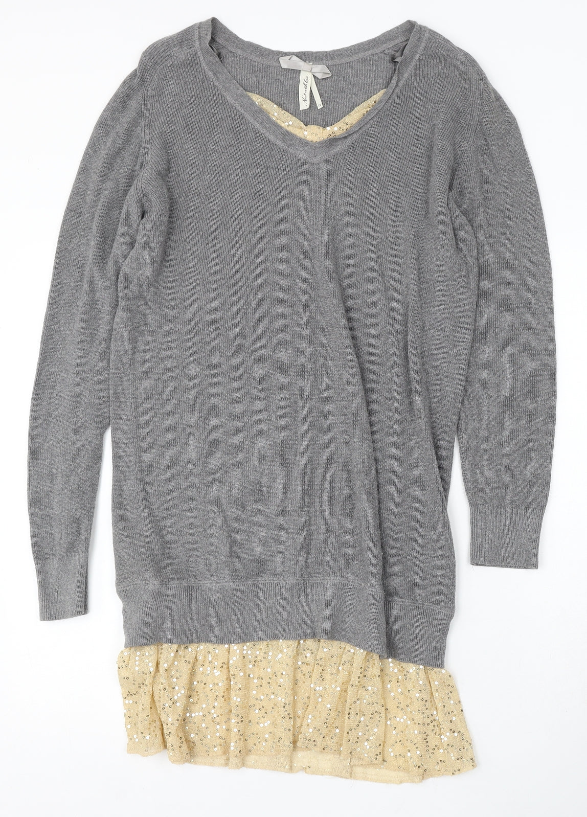 NEXT Womens Grey V-Neck Cotton Pullover Jumper Size 12