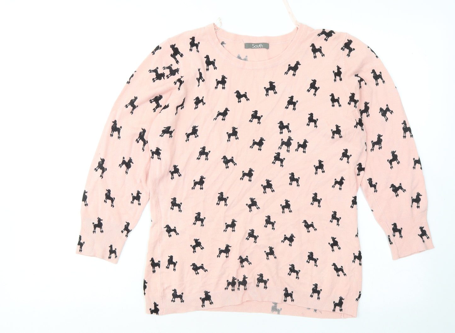 South Womens Pink Round Neck Geometric Viscose Pullover Jumper Size 16 - Dogs