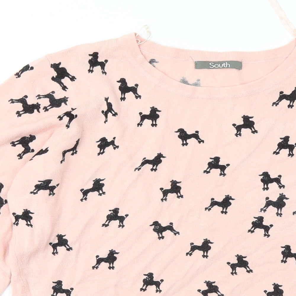 South Womens Pink Round Neck Geometric Viscose Pullover Jumper Size 16 - Dogs