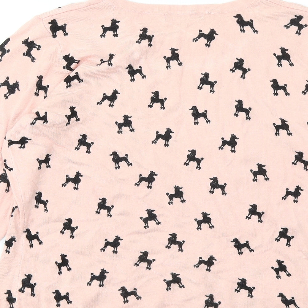 South Womens Pink Round Neck Geometric Viscose Pullover Jumper Size 16 - Dogs