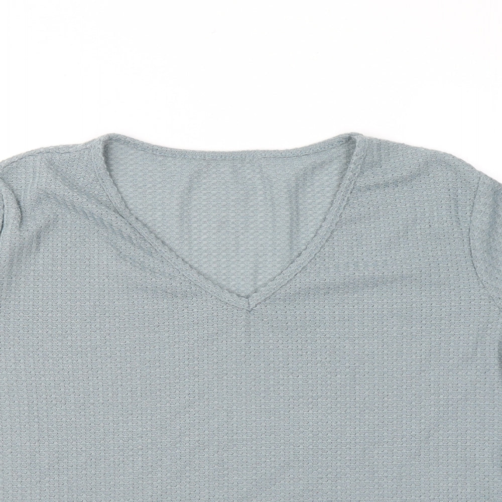 SheIn Womens Blue Polyester Basic T-Shirt Size L V-Neck