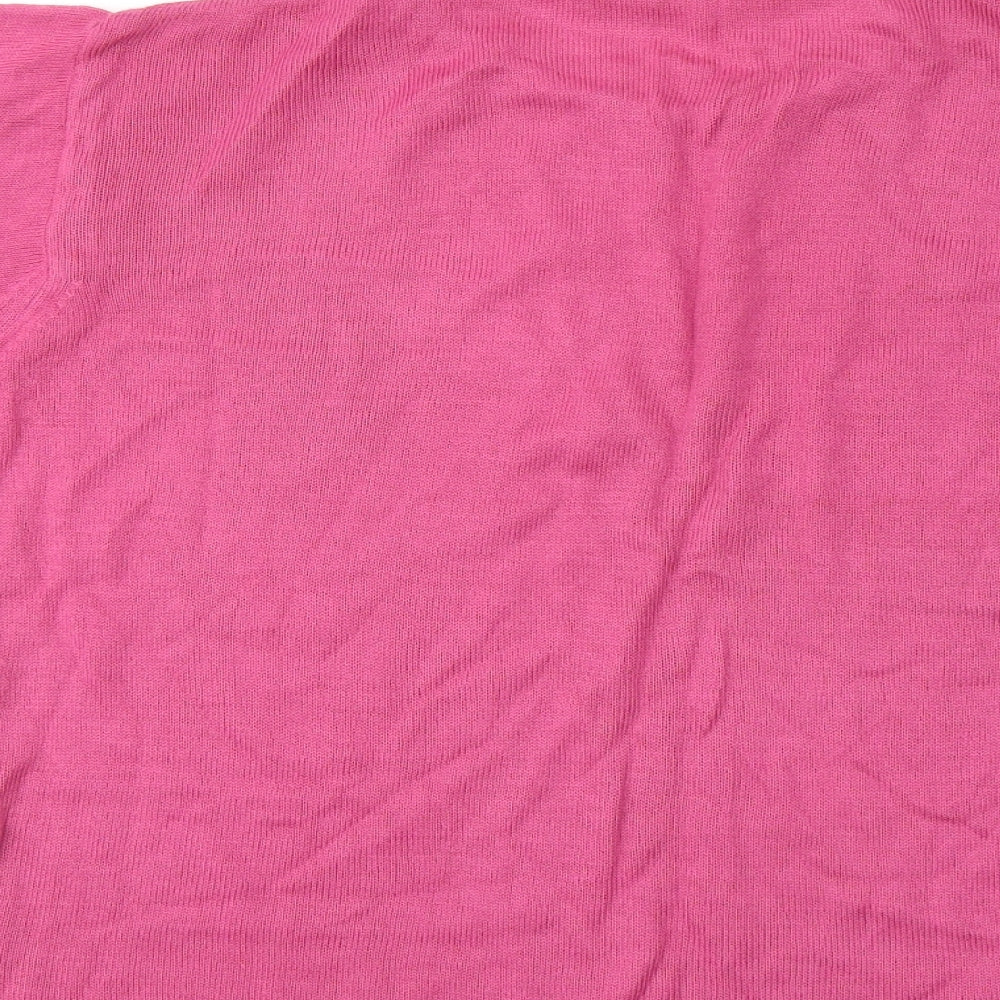 Janique Womens Pink Acrylic Basic T-Shirt Size M Round Neck