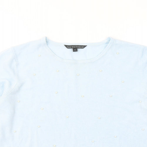 Bonmarché Womens Blue Round Neck Acrylic Pullover Jumper Size 14
