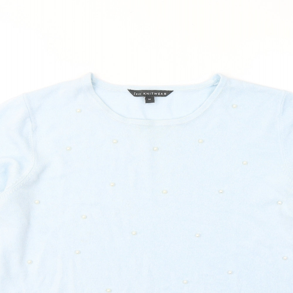 Bonmarché Womens Blue Round Neck Acrylic Pullover Jumper Size 14