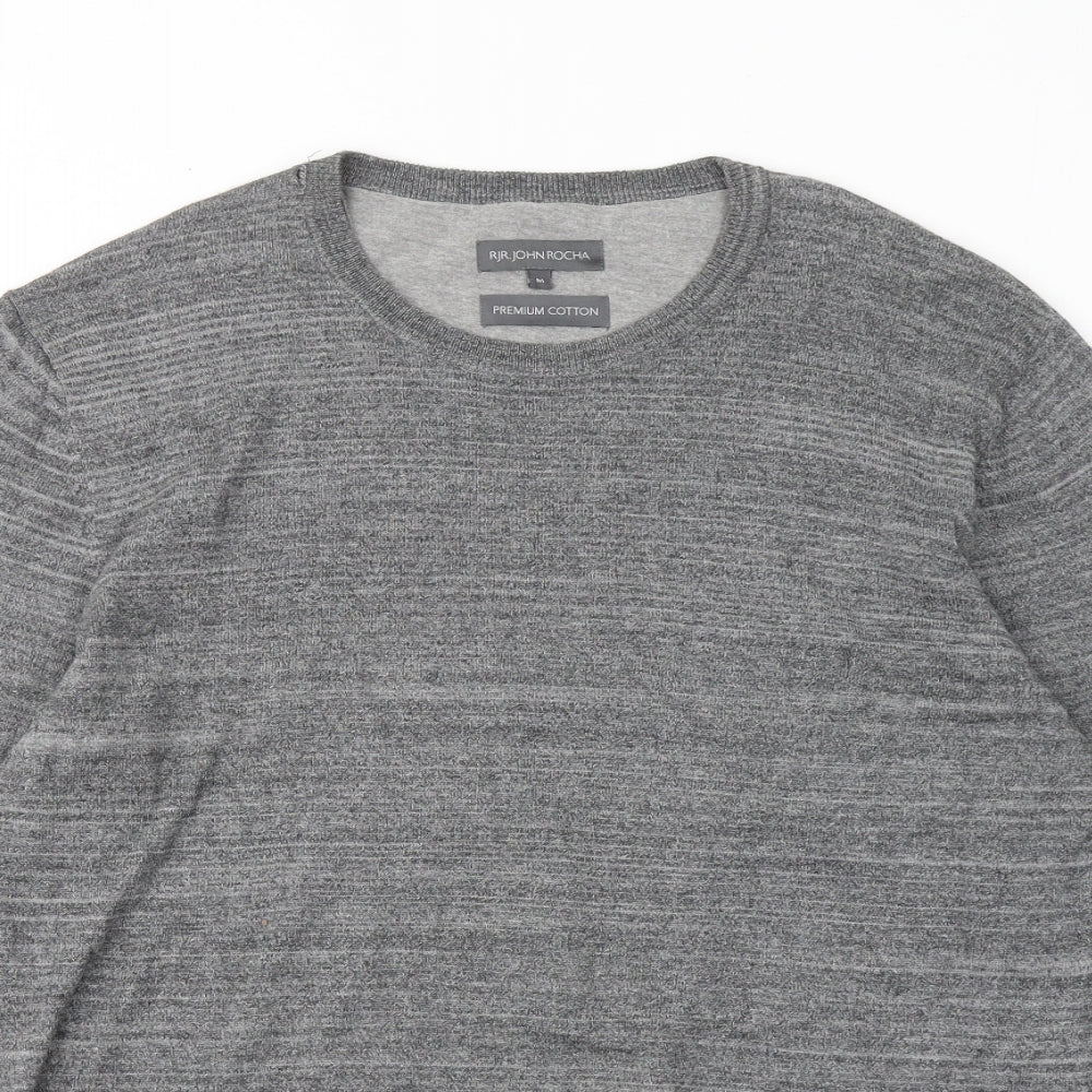 John Rocha Mens Grey Round Neck Cotton Pullover Jumper Size M