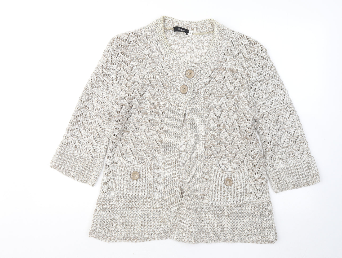 Glimpse Womens Brown Round Neck Acrylic Cardigan Jumper Size M
