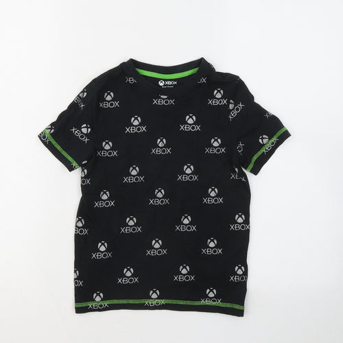 F&F Boys Black Geometric Cotton Basic T-Shirt Size 5-6 Years Round Neck - Xbox