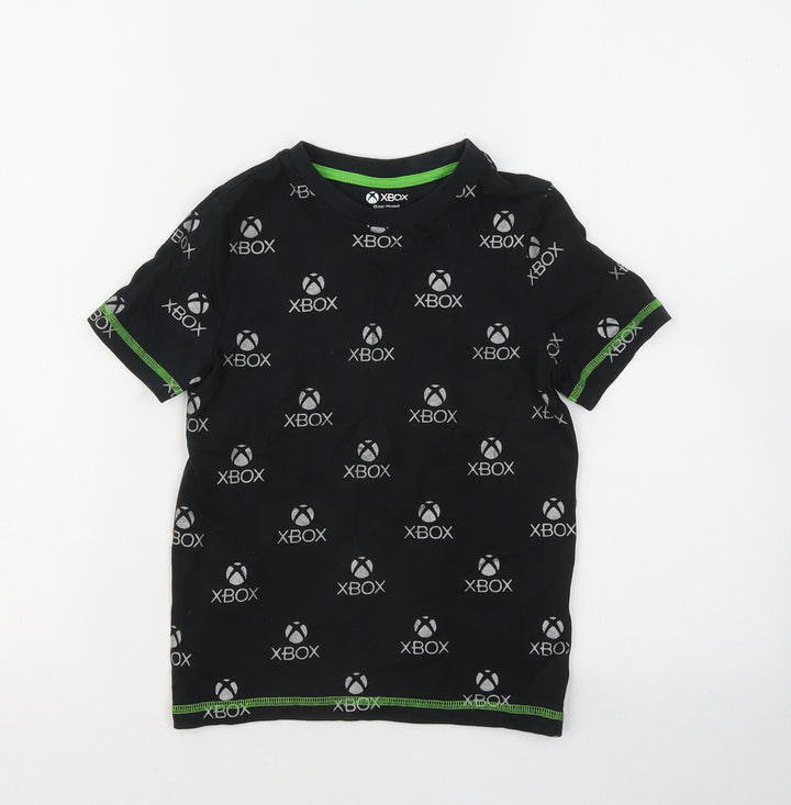 F&F Boys Black Geometric Cotton Basic T-Shirt Size 5-6 Years Round Neck - Xbox