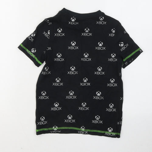 F&F Boys Black Geometric Cotton Basic T-Shirt Size 5-6 Years Round Neck - Xbox