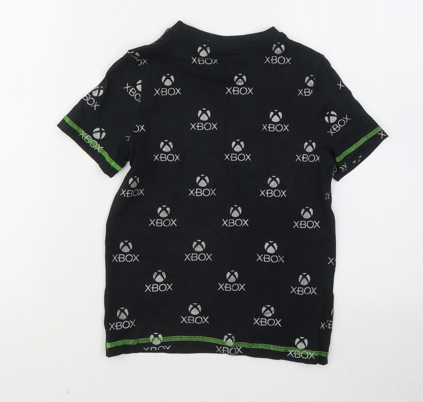 F&F Boys Black Geometric Cotton Basic T-Shirt Size 5-6 Years Round Neck - Xbox