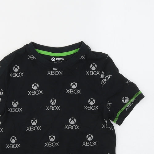 F&F Boys Black Geometric Cotton Basic T-Shirt Size 5-6 Years Round Neck - Xbox