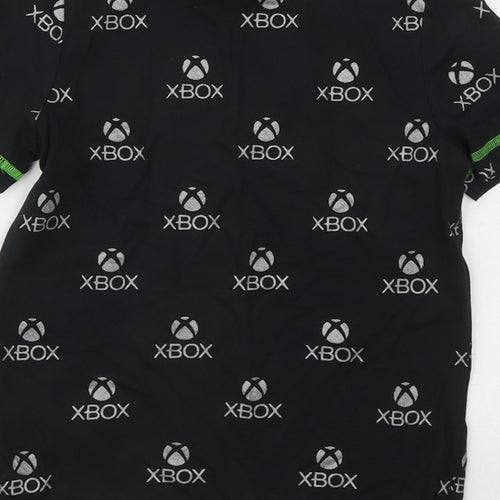 F&F Boys Black Geometric Cotton Basic T-Shirt Size 5-6 Years Round Neck - Xbox